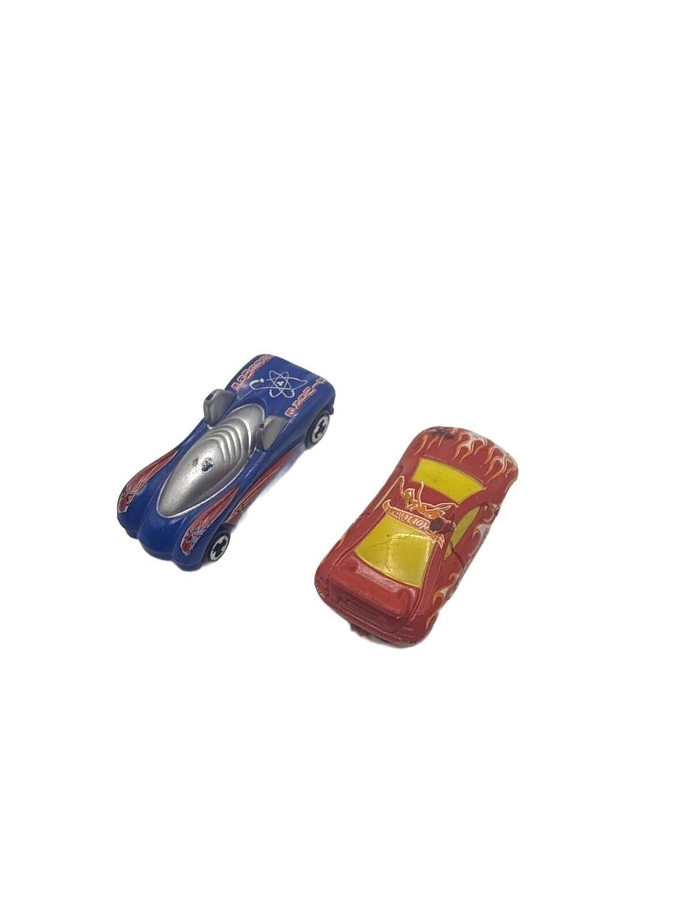 Set of 2 Vintage Hot Wheels Miniature Toy Cars - Blue and Red with Flames Metal